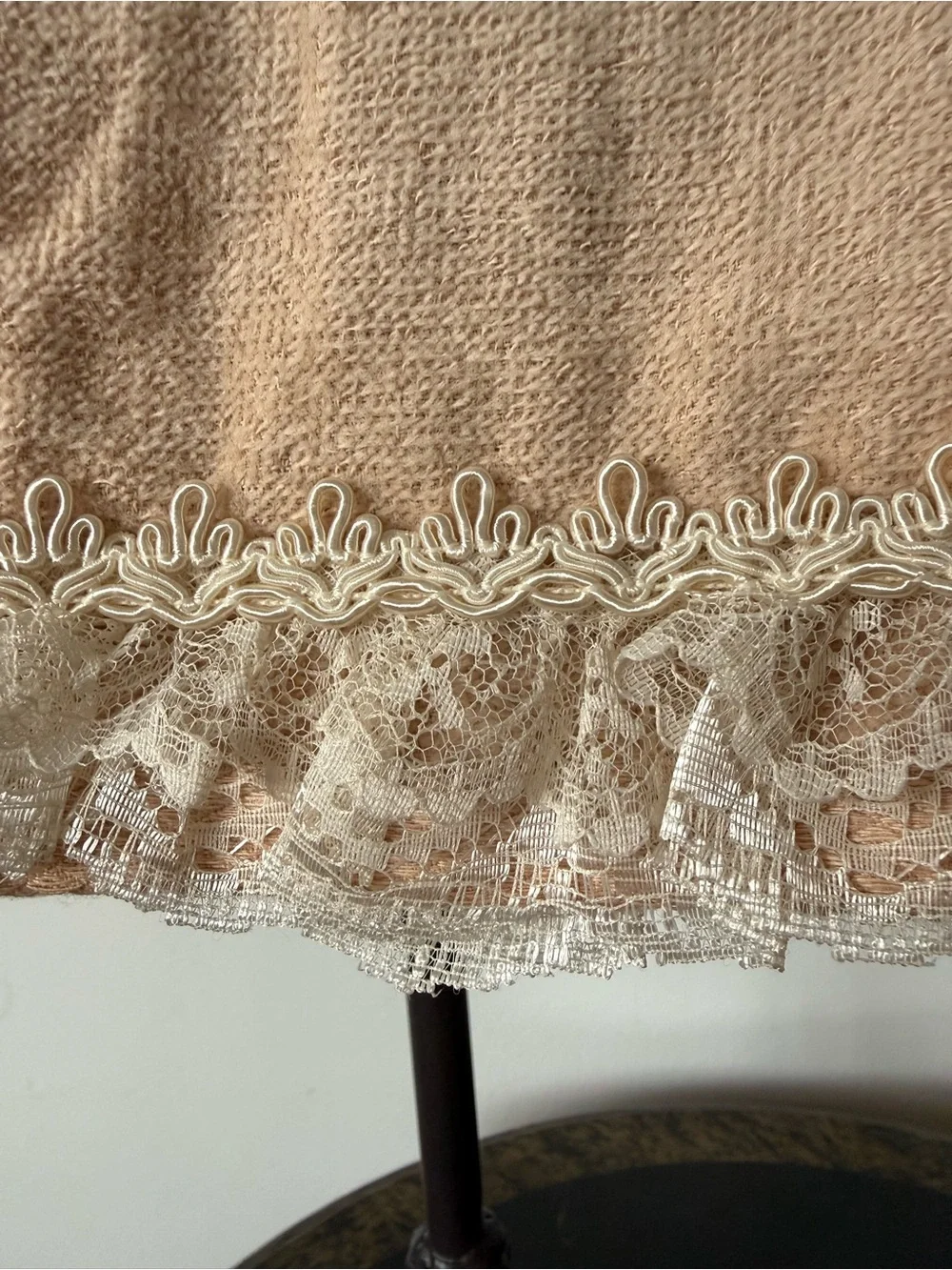 Hand Crafted Beige and Ivory Lace Toilet Paper Sachet & Hand Towel Set
